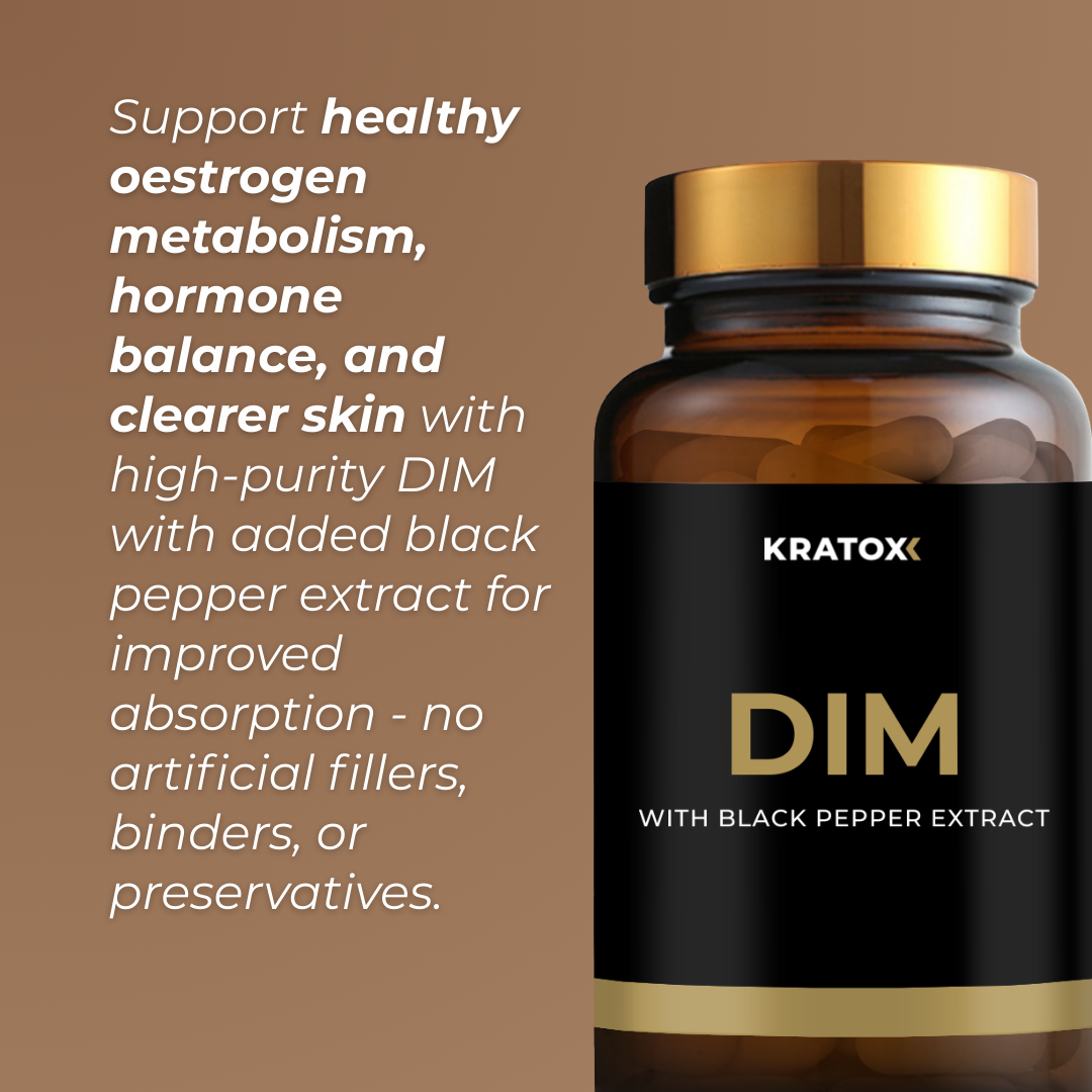 Support healthy oestrogen metabolism, hormone balance, and clearer skin with high-purity DIM with added black pepper extract for improved absorption.
