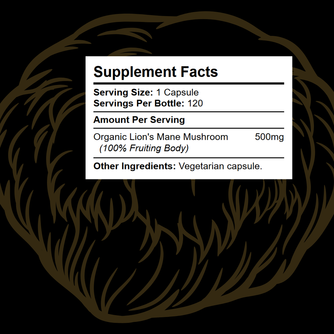 Supplement facts label for Organic Lion&