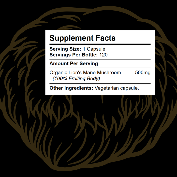 Supplement facts label for Organic Lion&
