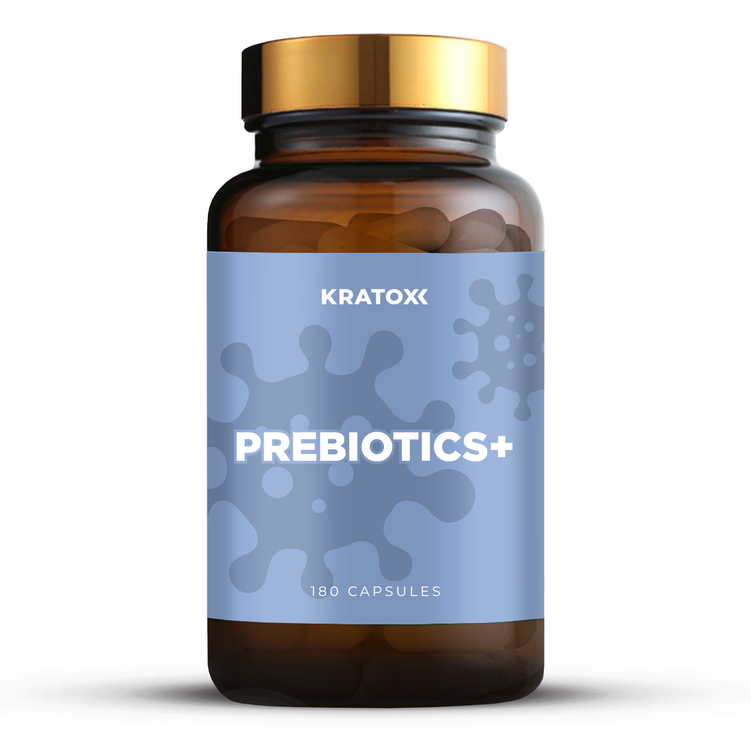 Kratox Prebiotics+ capsules with XOS, PHGG and peppermint oil to support gut balance and digestive comfort