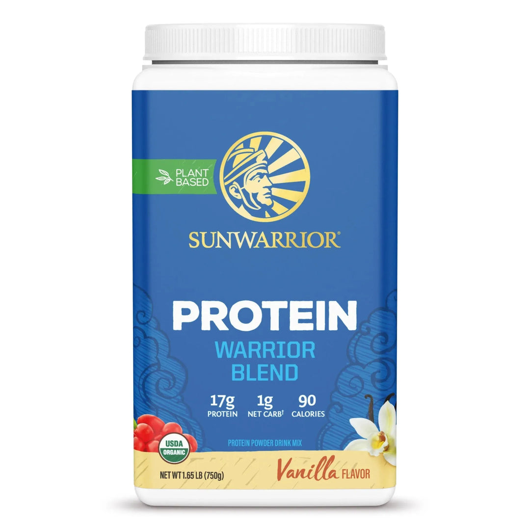 Sunwarrior Warrior Blend plant-based vegan protein powder — multi-source protein blend for muscle recovery and lean gains.