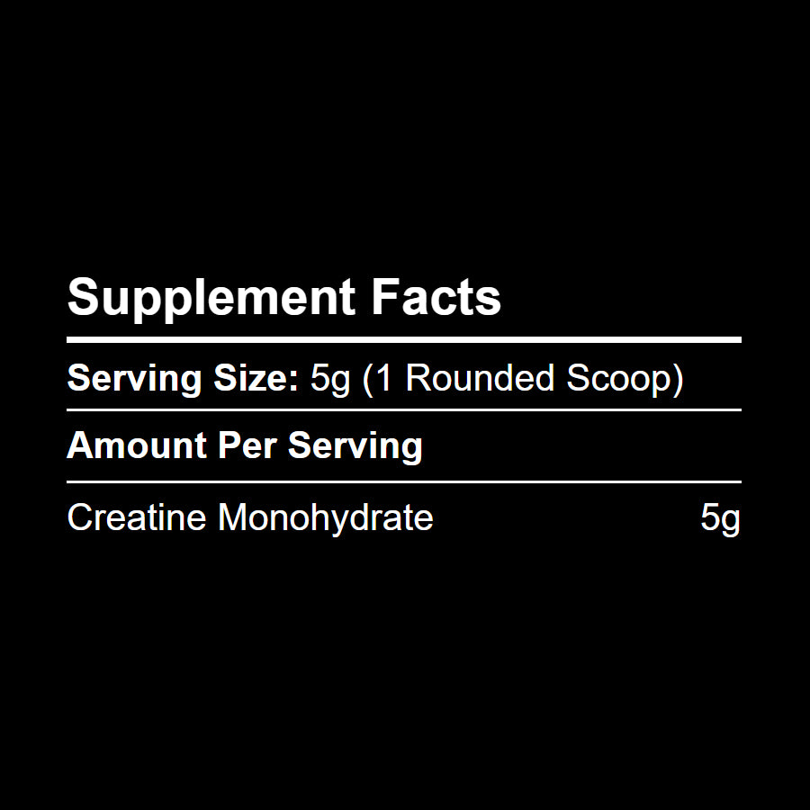 Supplement Facts panel for Kratox Creatine — showing creatine monohydrate content per serving.