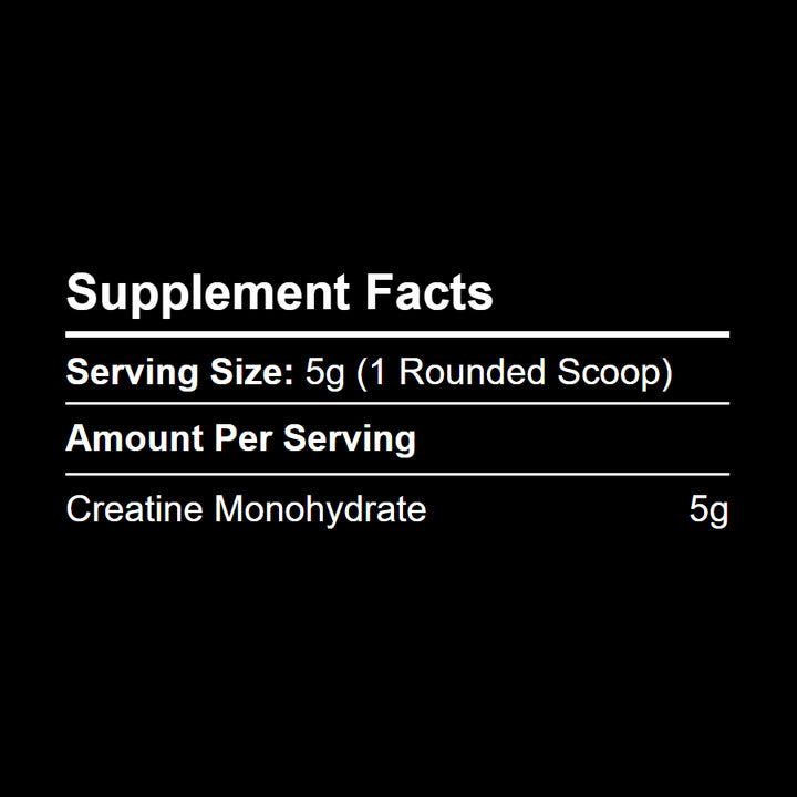 Supplement Facts panel for Kratox Creatine — showing creatine monohydrate content per serving.