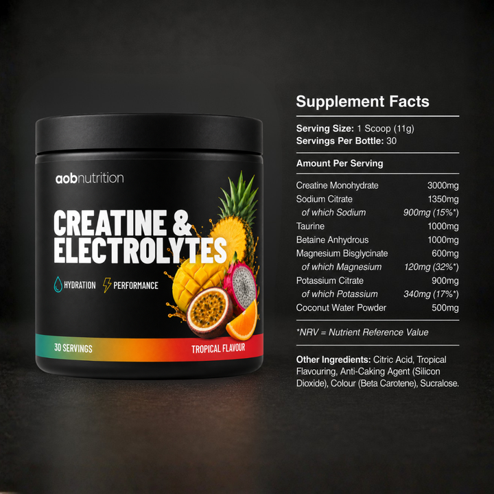 Tropical creatine electrolyte drink powder for training and recovery