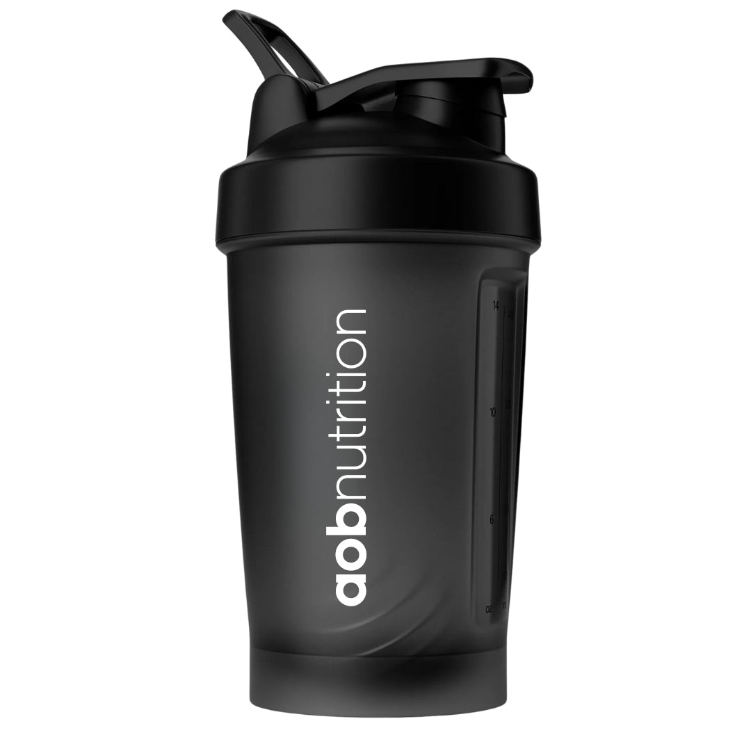 Black shaker bottle with &