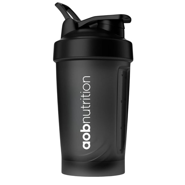Black shaker bottle with &