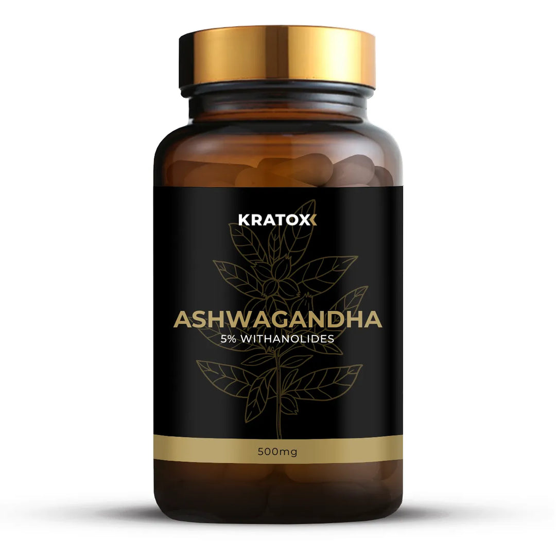 Ashwagandha root extract capsules — natural herbal supplement for stress relief, relaxation and general wellbeing.