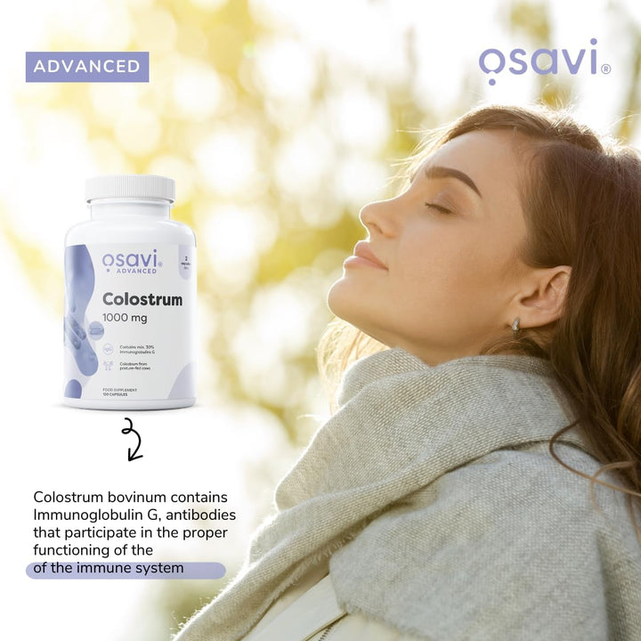 Osavi Colostrum 1000 mg capsules bottle with 180 capsules for daily gut and immune support