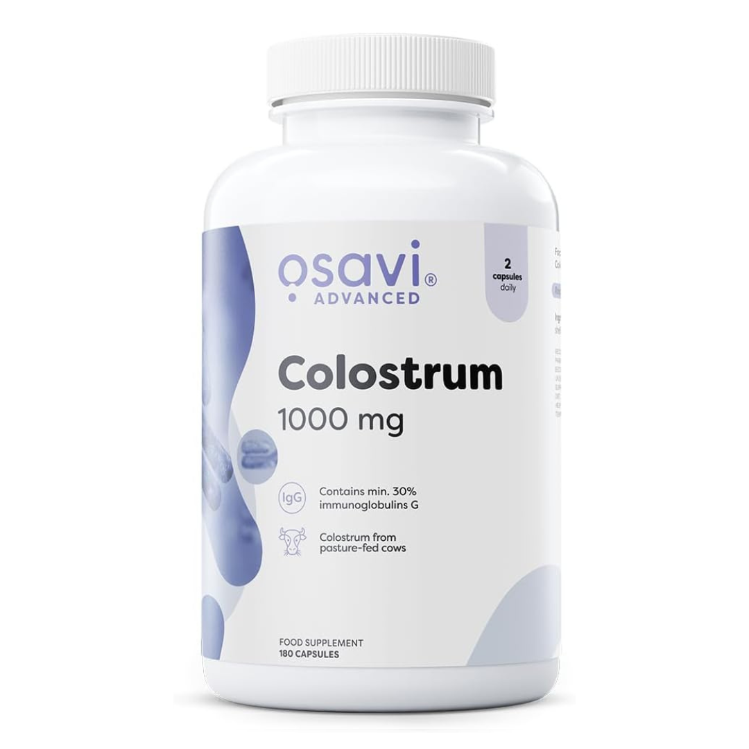 Bovine colostrum capsules providing 1000 mg per serving to support gut health and immune function