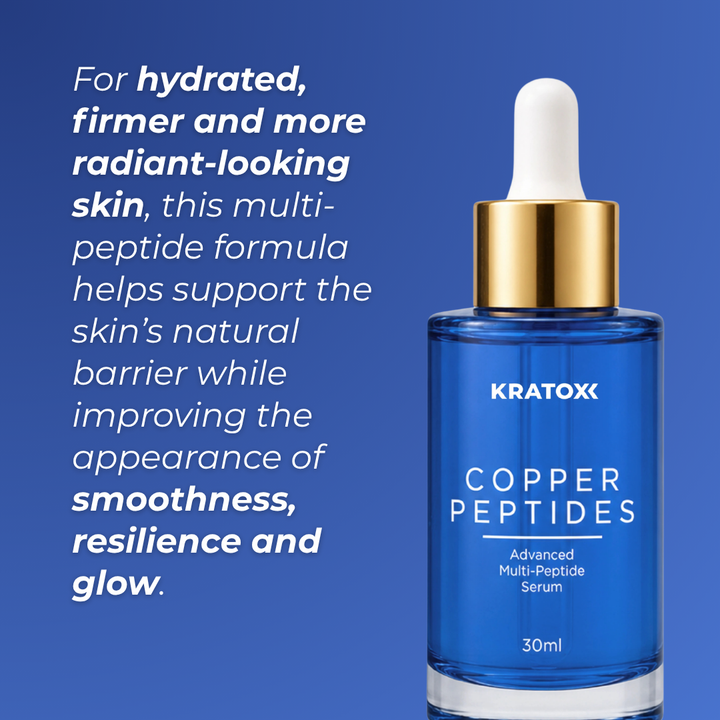 Kratox Copper Peptides serum supporting hydrated, firmer and more radiant-looking skin with GHK-Cu and advanced multi-peptide technology