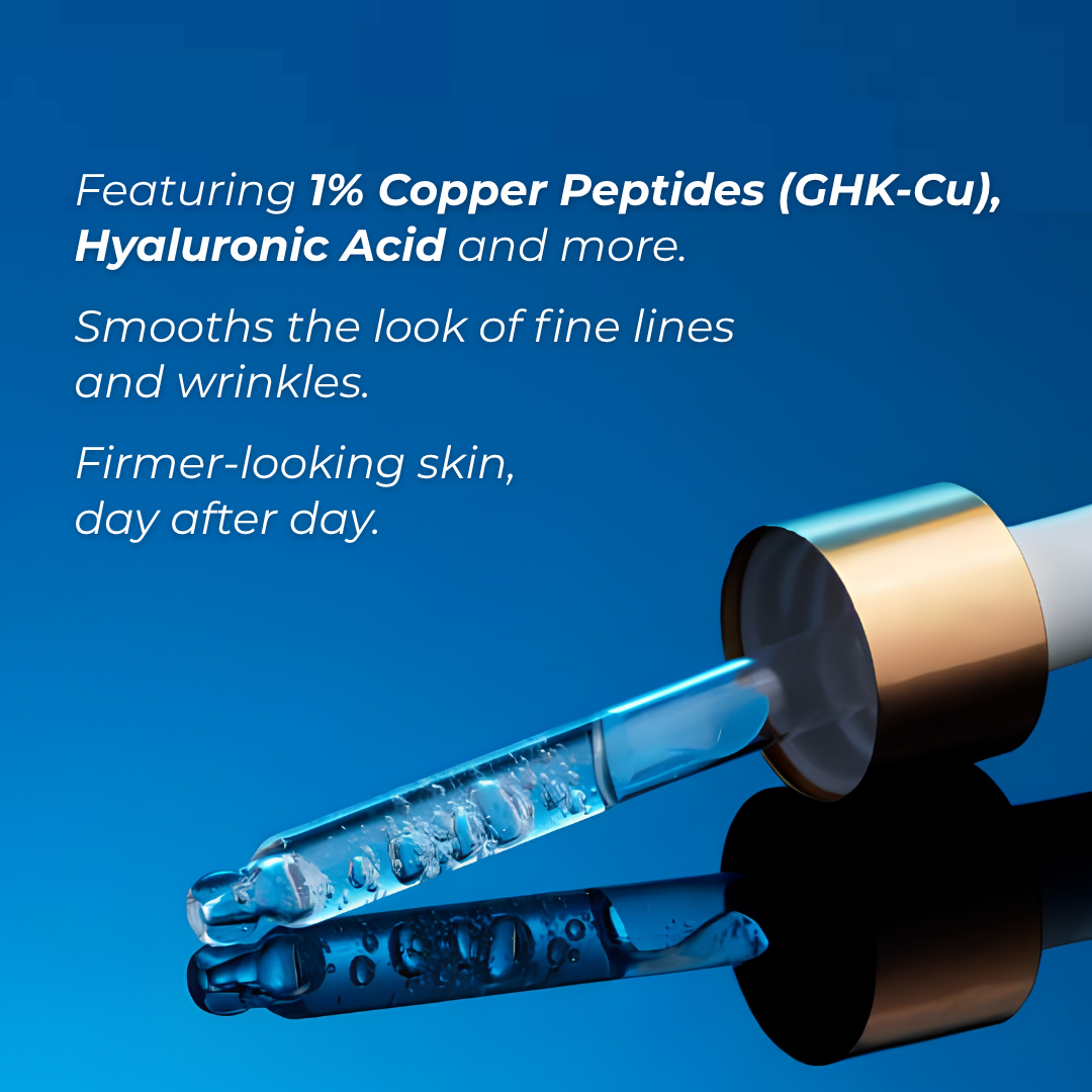 Copper Peptides Advanced Multi-Peptide Serum delivering deep hydration, healthy skin glow and support for smoother, renewed-looking skin