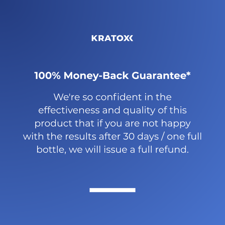 Kratox Copper Peptides Advanced Multi-Peptide Serum backed by a 100% money-back guarantee and formulated with premium-quality skincare ingredients
