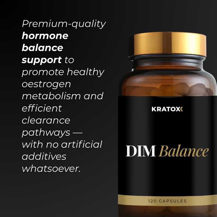 DIM Balance by Kratox supporting healthy oestrogen metabolism and hormone balance with no artificial fillers