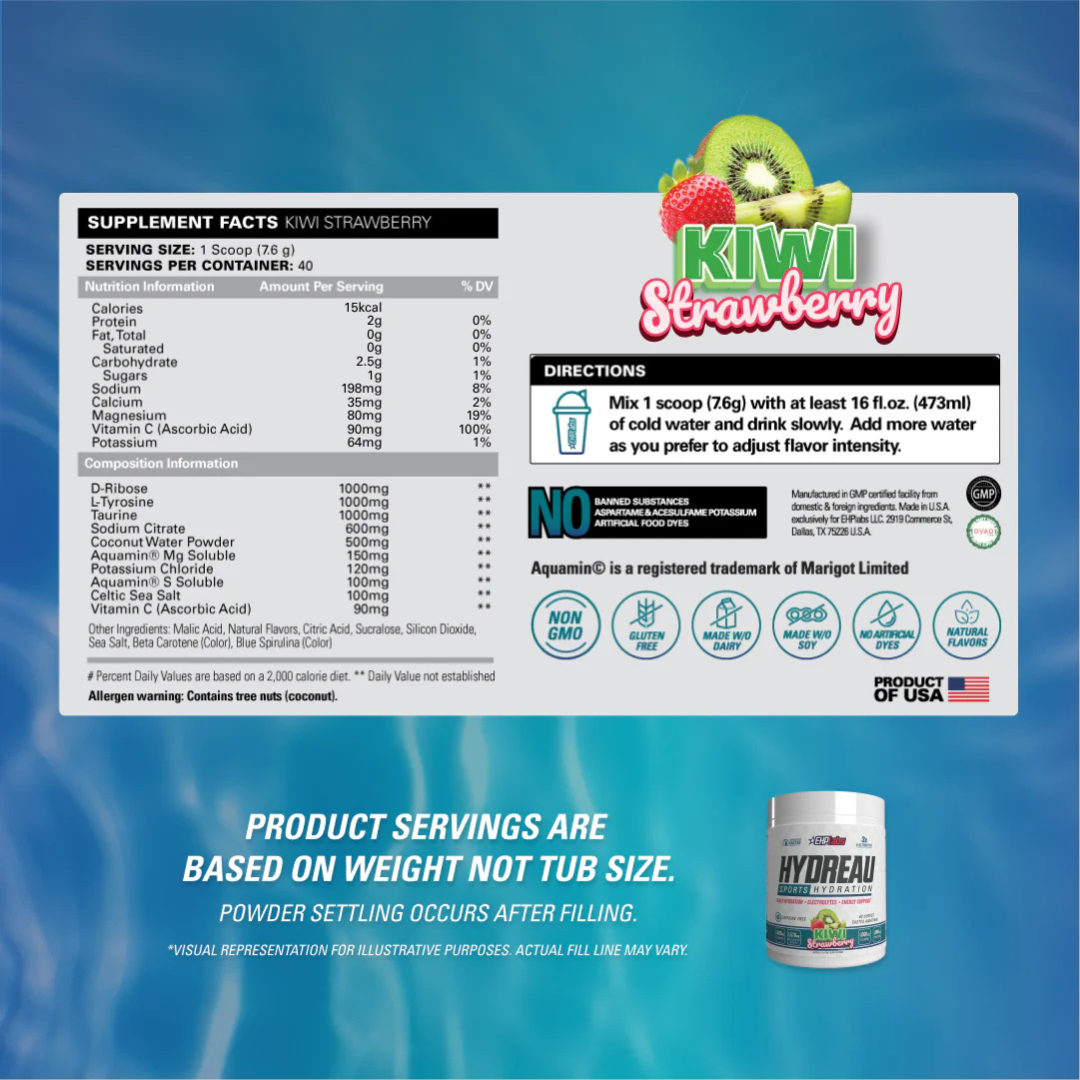 Hydreau hydration supplement facts panel showing electrolyte content for sports performance
