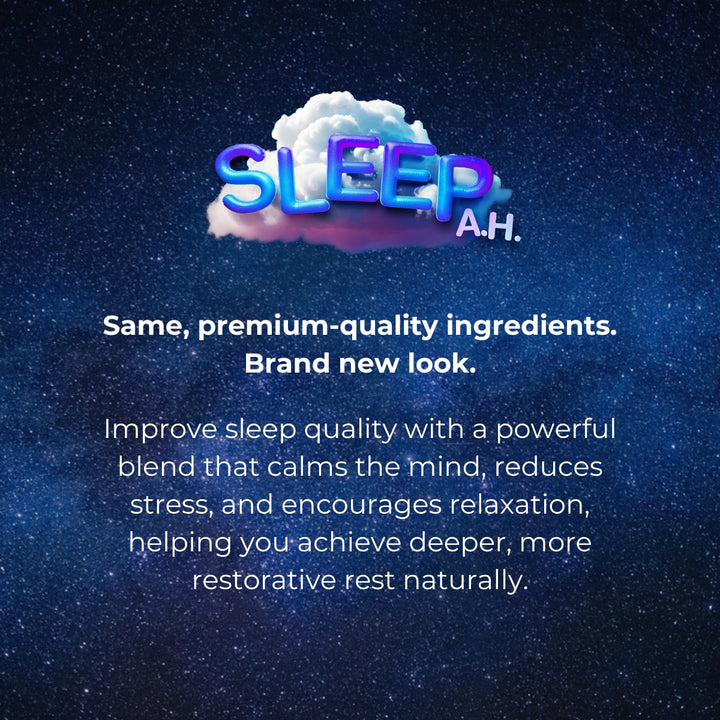 Sleep A.H. sleep stack inspired by protocols from leading neuroscientists like Andrew Huberman, combining magnesium, L-theanine and apigenin.