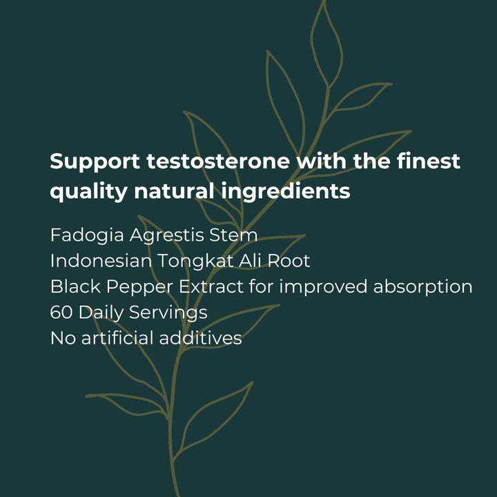 Herbal supplement combining Tongkat Ali and Fadogia Agrestis for male vitality and natural performance support.  