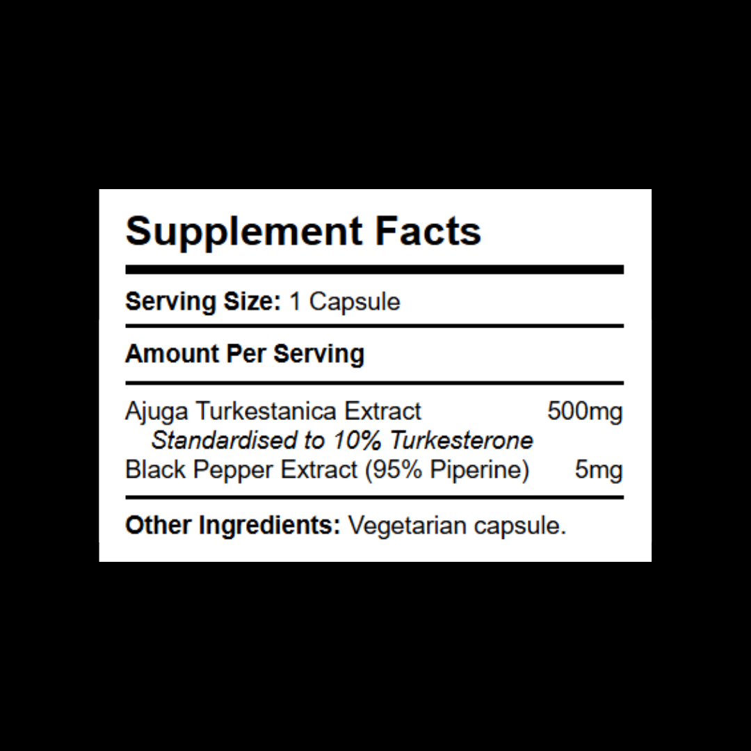 Turkesterone supplement label — extract dosage per capsule of 500mg