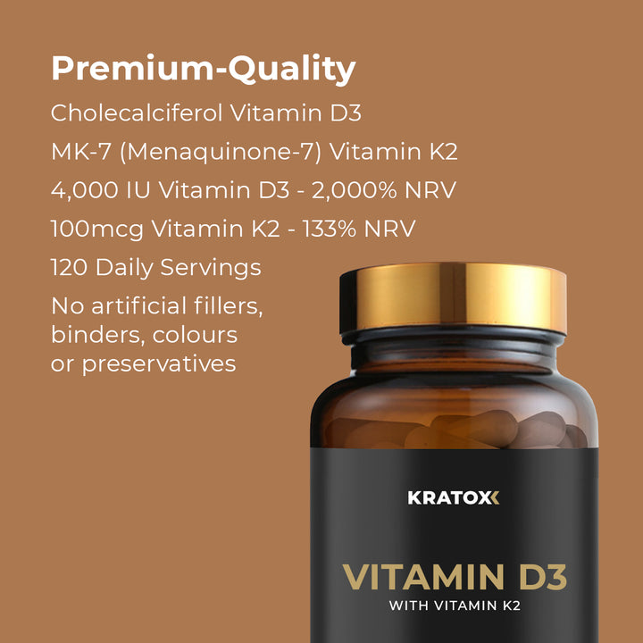 Vitamin D3 + K2 supplement — synergistic vitamins for bone density, healthy teeth and cardiovascular support.  