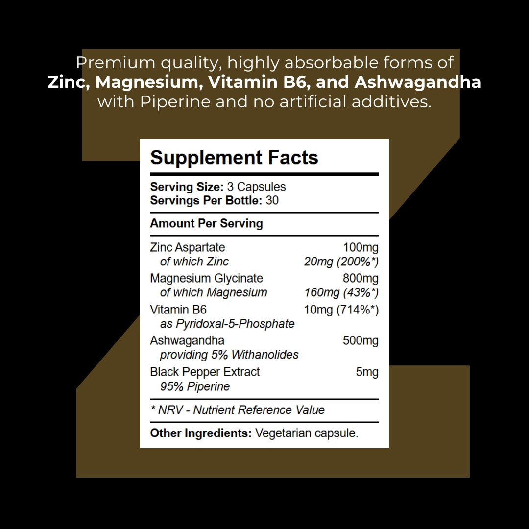ZMK Pro - Zinc, Magnesium Glycinate, Vitamin B6 &amp; Ashwagandha