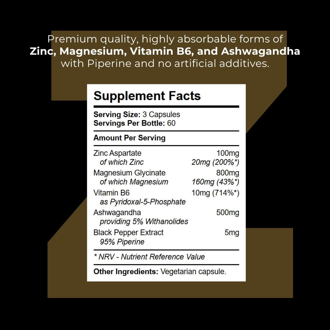 ZMK Pro - Zinc, Magnesium Glycinate, Vitamin B6 &amp; Ashwagandha