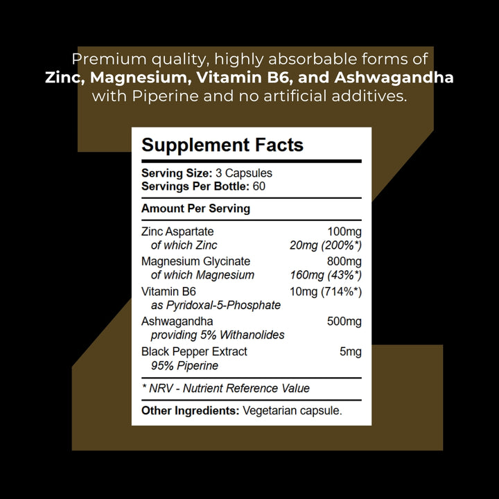 ZMK Pro - Zinc, Magnesium Glycinate, Vitamin B6 &amp; Ashwagandha