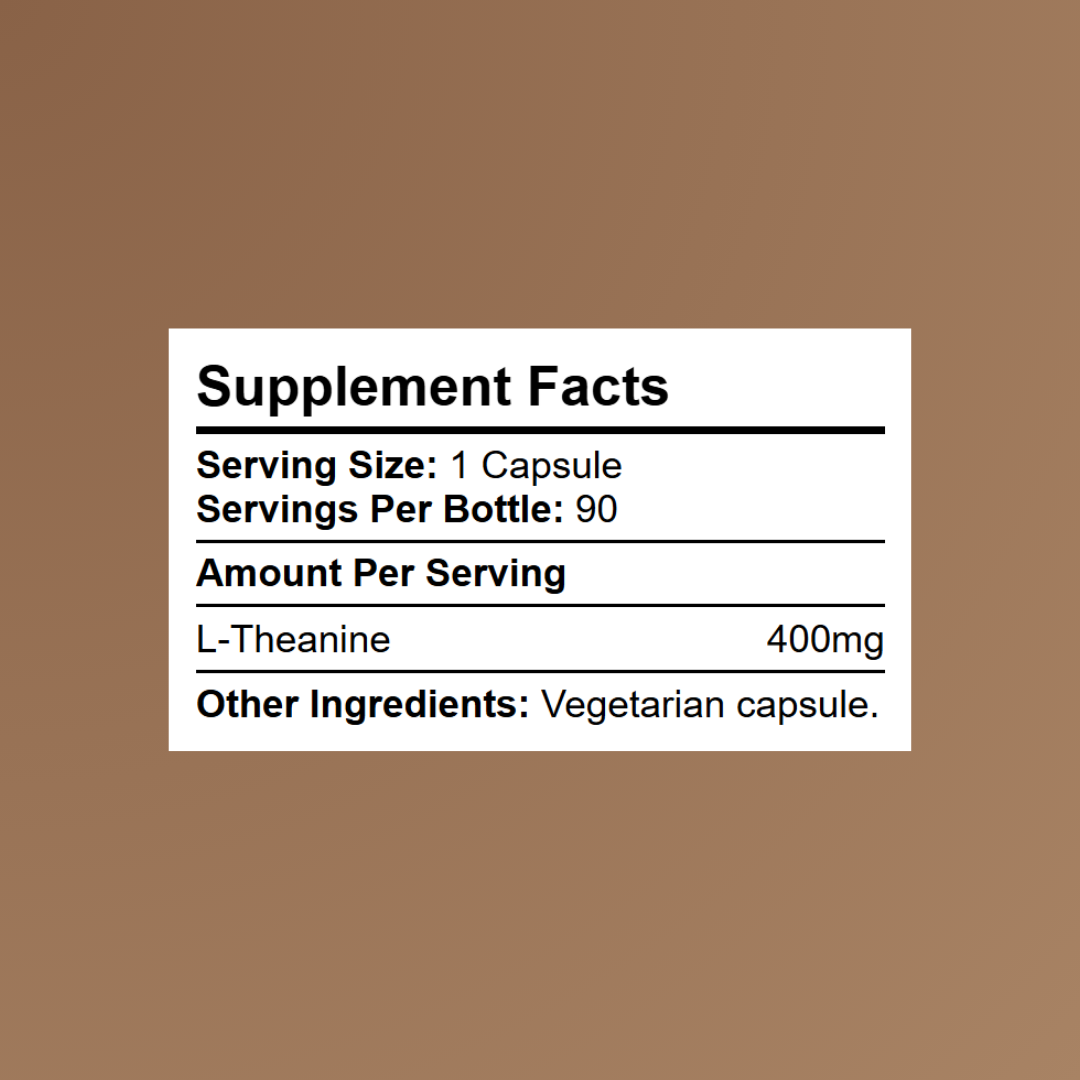 Nutrition and ingredient breakdown for Kratox L-Theanine Max — serving information and formulation details.