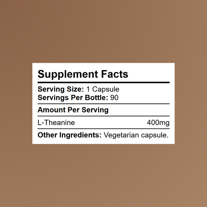 Nutrition and ingredient breakdown for Kratox L-Theanine Max — serving information and formulation details.