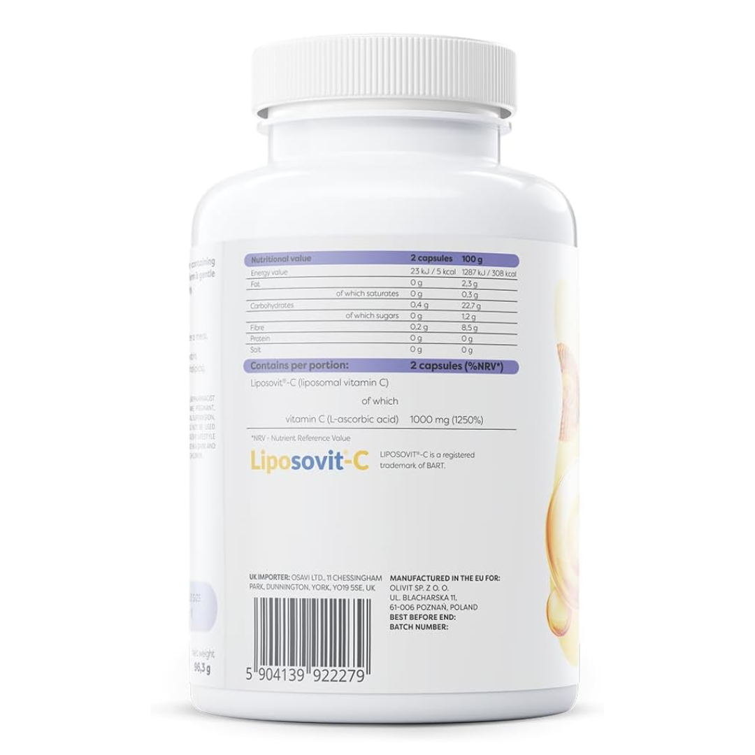 Liposomal Vitamin C supplement facts showing 1000mg per serving