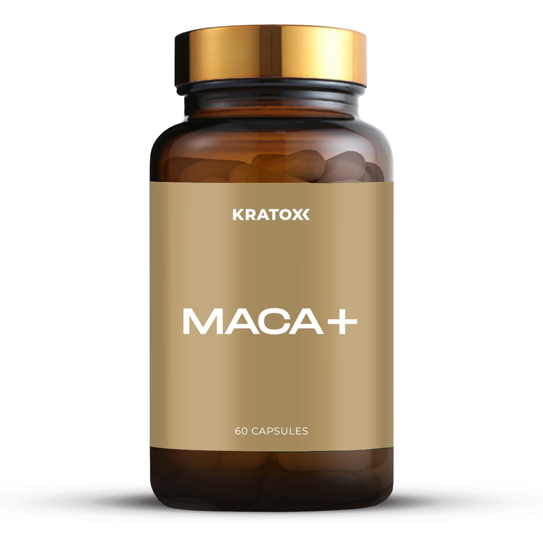 Kratox Maca+ capsules with 10:1 maca root extract and zinc to support hormonal balance and daily vitality