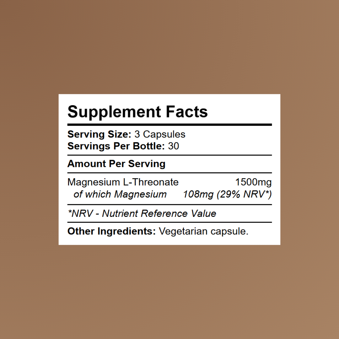Supplement Facts panel for Kratox Magnesium L-Threonate - 1500mg per serving.