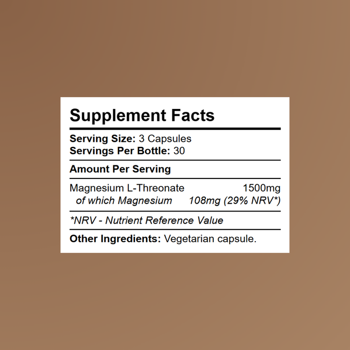 Supplement Facts panel for Kratox Magnesium L-Threonate - 1500mg per serving.