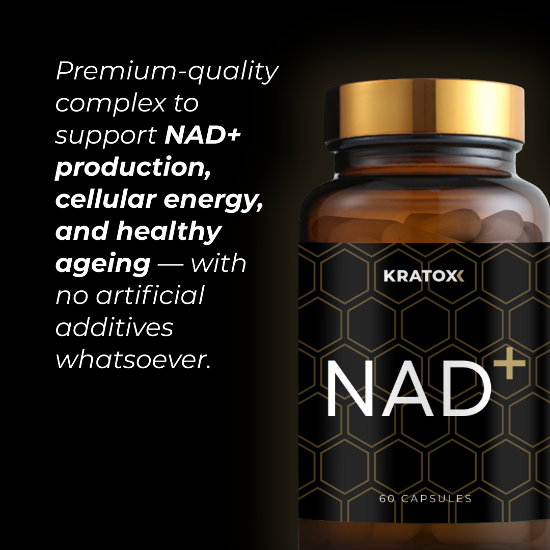 Kratox NAD bottle — premium NAD precursor complex to support energy production and metabolic health.
