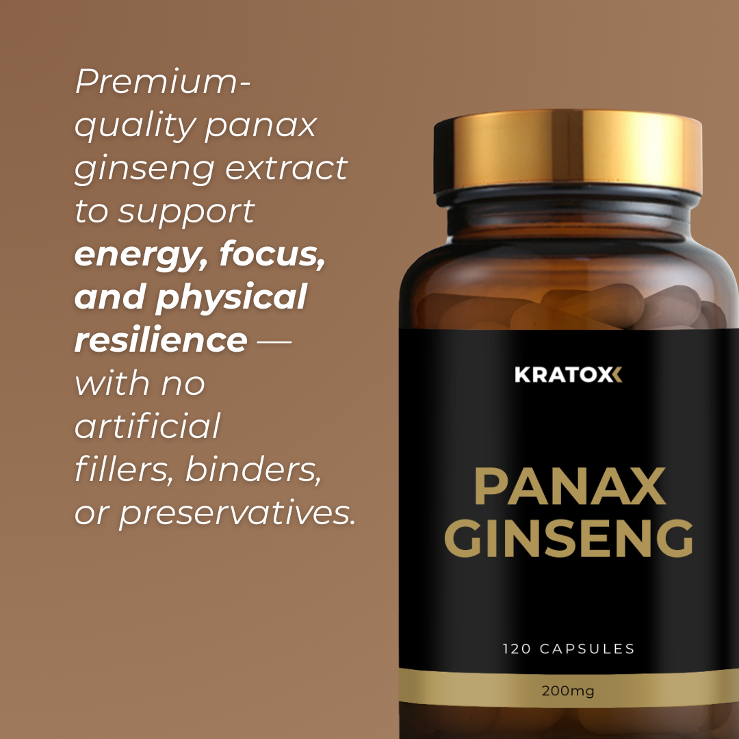 Premium-quality Panax ginseng extract supporting energy, focus and vitality with no artificial additives whatsoever