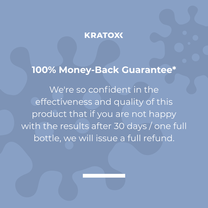 Kratox Prebiotics+ backed by a 100% money-back guarantee for confidence and peace of mind