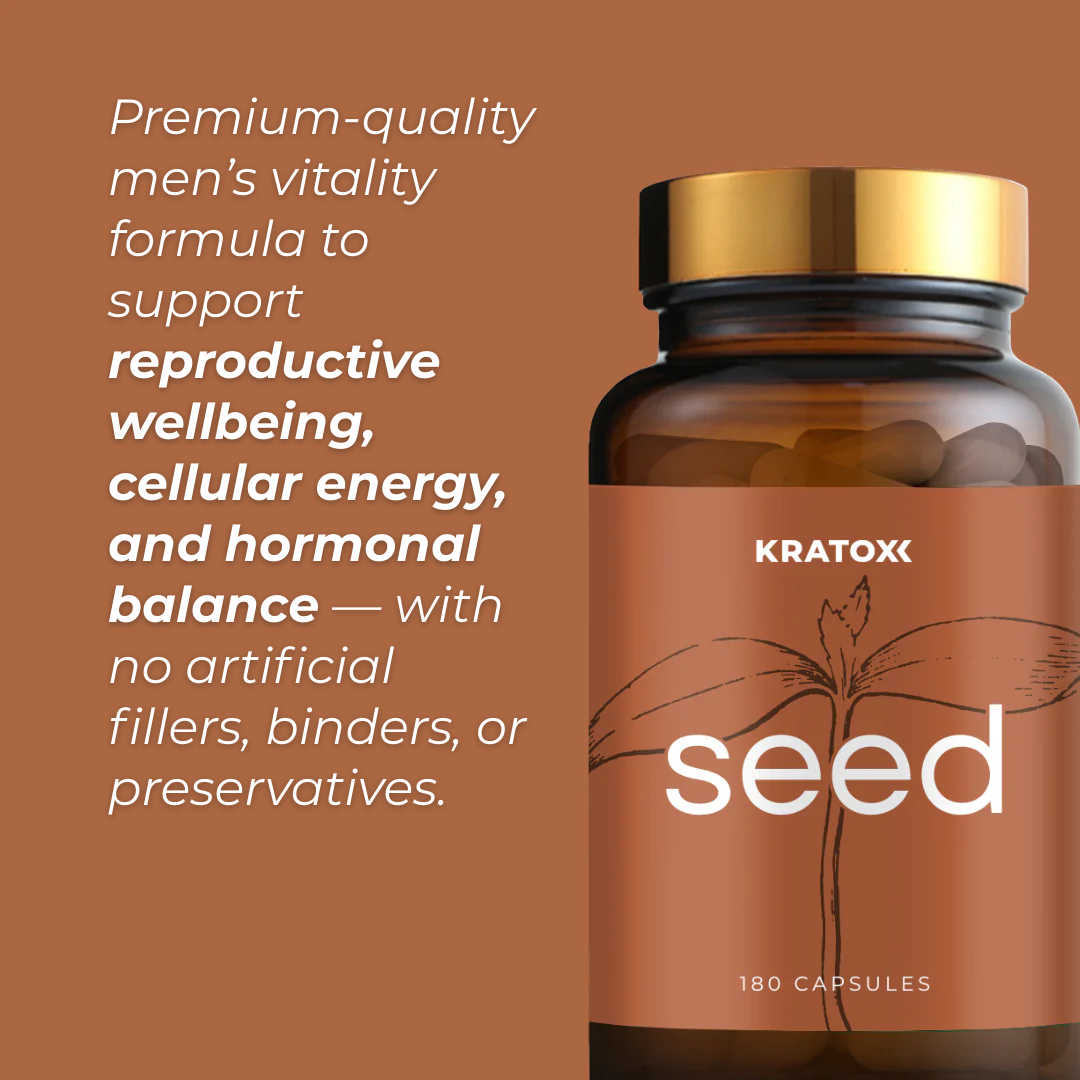 Kratox Seed men’s vitality and reproductive wellbeing supplement with premium nutrients and no artificial additives