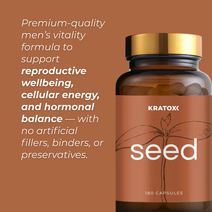 Kratox Seed men’s vitality and reproductive wellbeing supplement with premium nutrients and no artificial additives