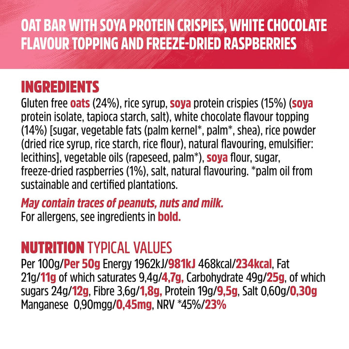 Trek Protein Flapjacks White Chocolate Raspberry Ingredients
