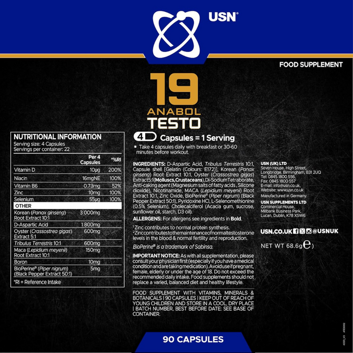 USN 19-Anabol Testo - 90 Capsules