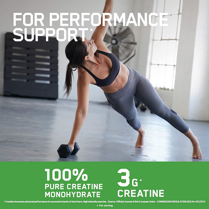 Creatine powder benefits graphic – supports muscle strength, energy production and improved performance during high-intensity training.
