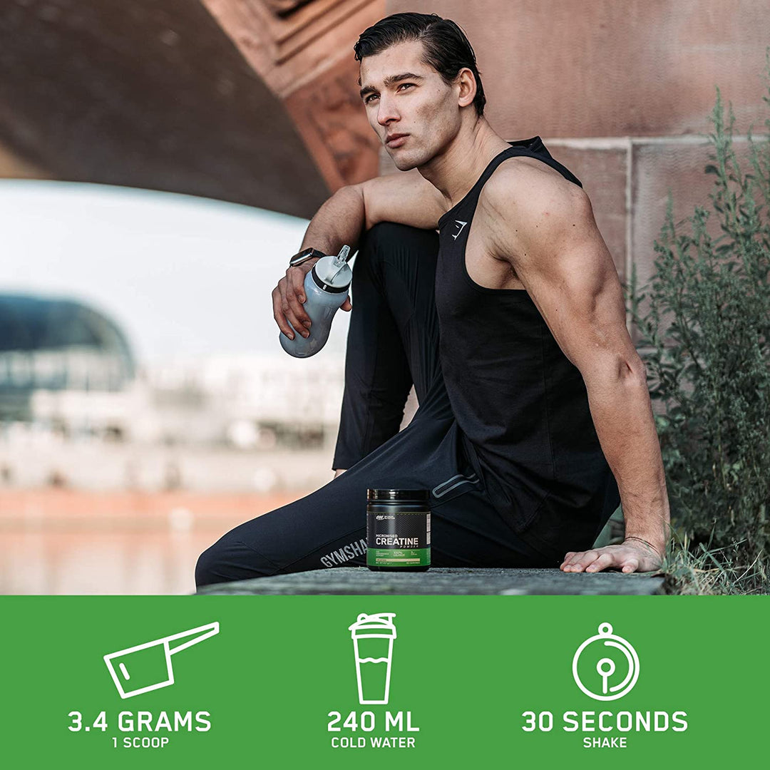 Pure creatine monohydrate supplement for strength, power output and muscle recovery during resistance training.