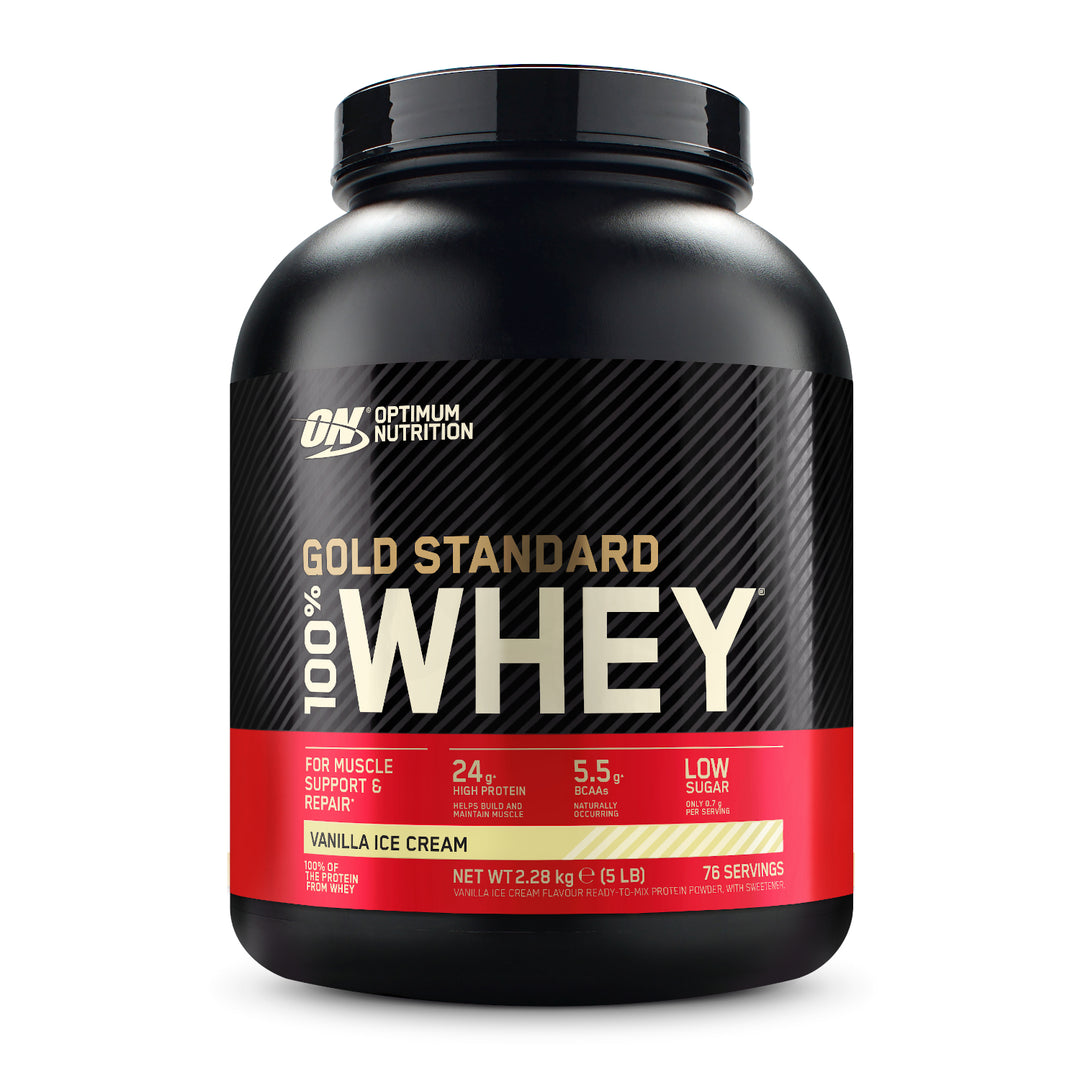 Gold Standard Whey Vanilla flavour – smooth and versatile whey protein option.