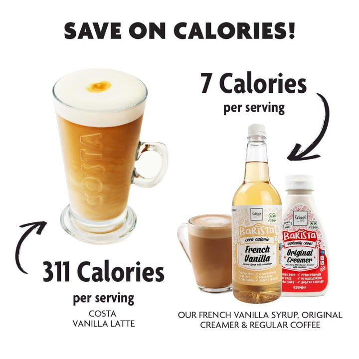 Flavoured Barista Coffee Syrup bottle —  reduced calories, ideal for iced coffees, milkshakes and hot drinks.